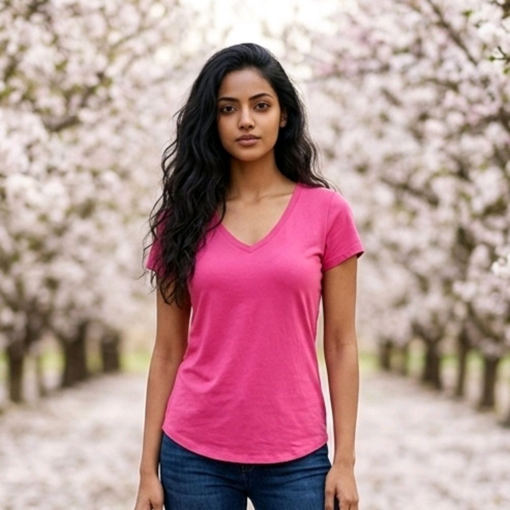 NoBo (XS/1) Hot Pink V-Neck Short Sleeve Solid Tee T-Shirt Juniors Stretchy Top